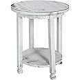 Rustic Cottage Round End Table w/ 1 Shelf, White Antique, 20" x 20" x 24", Farmhouse Style - Unique Accent Piece, Constructed of Select Hardwoods/Composite Wood, End Table w/ Drawer & Shelf