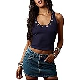 Verdusa Women's Y2K Punk Grommet Eyelet Tank Top Sleeveless Scoop Neck Party Club Crop Tops