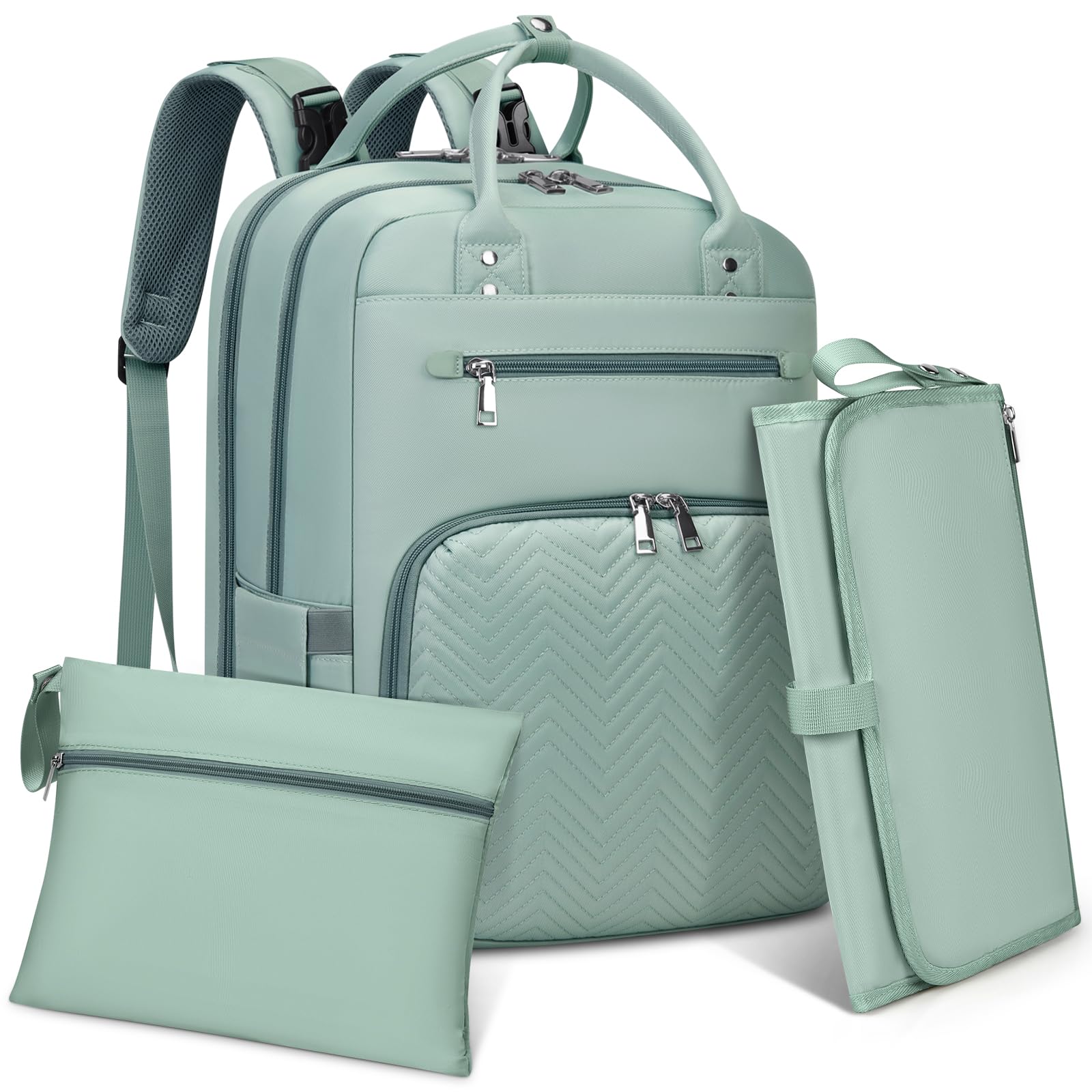 RAINSMORE Baby Changing Bags Backpack with Portable Changing Mat Multifunction Nappy Changing Bags Waterproof Diaper Bag Large Nappy Bag Baby Bag for Mum