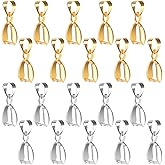 40 PCS Pinch Bails for Jewelry Making, Metal Pendant Clasp Silver Gold Bail Connector with Loop, Charm Clasp Necklace Pinch Bails for Pendants Buckles DIY Craft (Silver Gold)