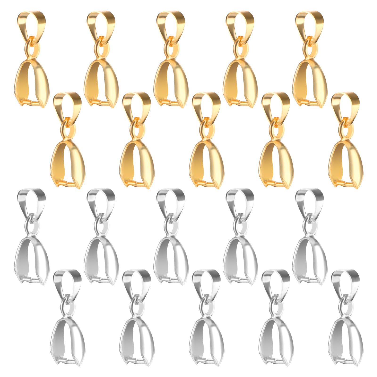 40 PCS Pinch Bails for Jewelry Making, Metal Pendant Clasp Silver Gold Bail Connector with Loop, Charm Clasp Necklace Pinch Bails for Pendants Buckles DIY Craft