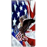 Check Book Cover for Personal Checkbook, Dikoe Premium Leather Checkbook Cover Plastic Insert Flap Card Holder Pen Hoop Holder with RFID Blocking Slim Wallet for Women Men, Eagle on American Flag