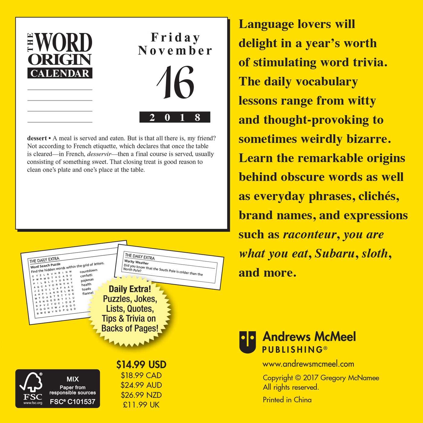 Amazon Word Origin 18 Day To Day Calendar Mcnamee Gregory Words Language