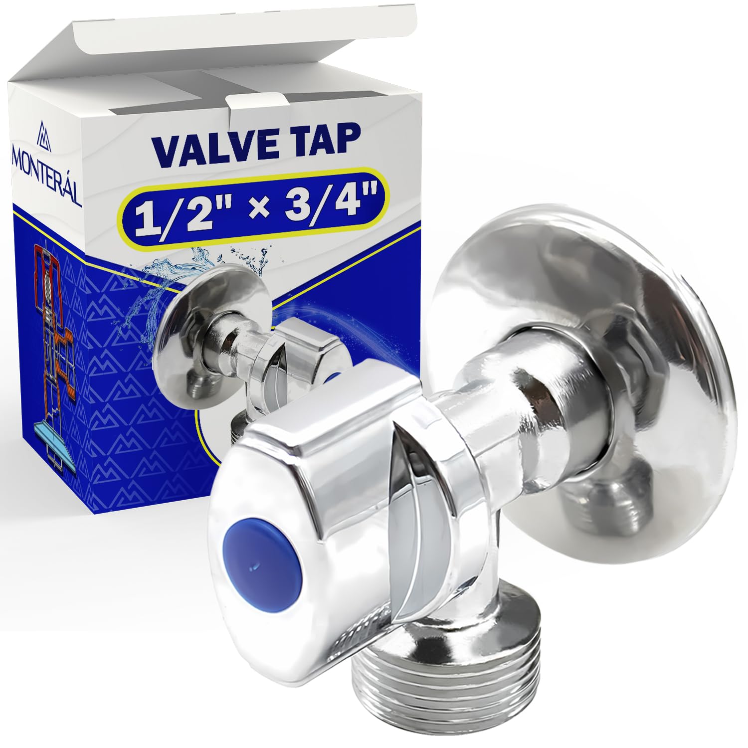 Lockshield Corner Valve 1/2" x 3/4" in Chromium-Plated Brass for Water Supply to Washing Machine Dishwasher Washbasin Toilet - Warranty 10 Years - MONTERAL