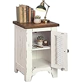 Signature Design by Ashley Wystfield Chairside End Table, Vintage White | Distressed pine color finish, Metal grill cabinet door, Adjustable shelf, 14-inch narrow width, Farmhouse side table