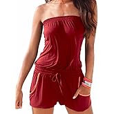 Sexyshine Women's Strapless Off Shoulder Printed Beachwear Short Rompers Jumpsuits