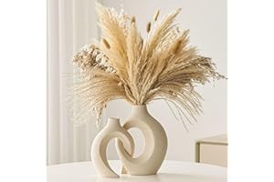 White Ceramic Vases -Set of 2,Round Hollow Modern Vase for Home Decor,Boho Vases for Nordic Minimalist Decor, Wedding Dining 