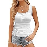 Tank Top for Women, Sleeveless Henley Tank Tops for Women, Ribbed Basic Tank Tops, Solid Cami Casual Summer Tops Shirts (XS, White)