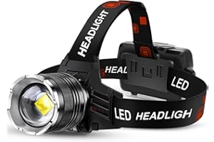 AKNEAR 990000 High Lumens LED Headlamp Rechargeable, 95+ Hrs Endurance LED Head Lamp with Zoomable & 12 Modes & IPX7 Waterpro