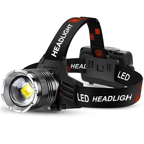 AKNEAR LED Rechargeable Headlamp 4500 High Lumens, 95 Hours Endurance Head Lamp with Zoomable & 12 Modes & IPX7 Waterproof & 125° Adjustable, Super Bright Head Light for Outdoor, Camping, Hard Hat