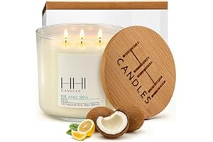 HHI CANDLES HHI All-Natural Scented Soy Candle | Island Spa | A Fresh Blend of Eucalyptus and Citrus | Large 12 Ounce 3 Wick | Long Burn time | Includes Bamboo Lid and Gift Box