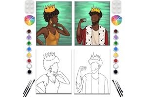 VALLSIP 2 Pack Paint and Sip Canvas Painting Kit Pre Drawn Canvas for Painting for adults Stretched Canvas Couples Games Date Night Afro King Queen Paint Party Supplies Favor (8x10)
