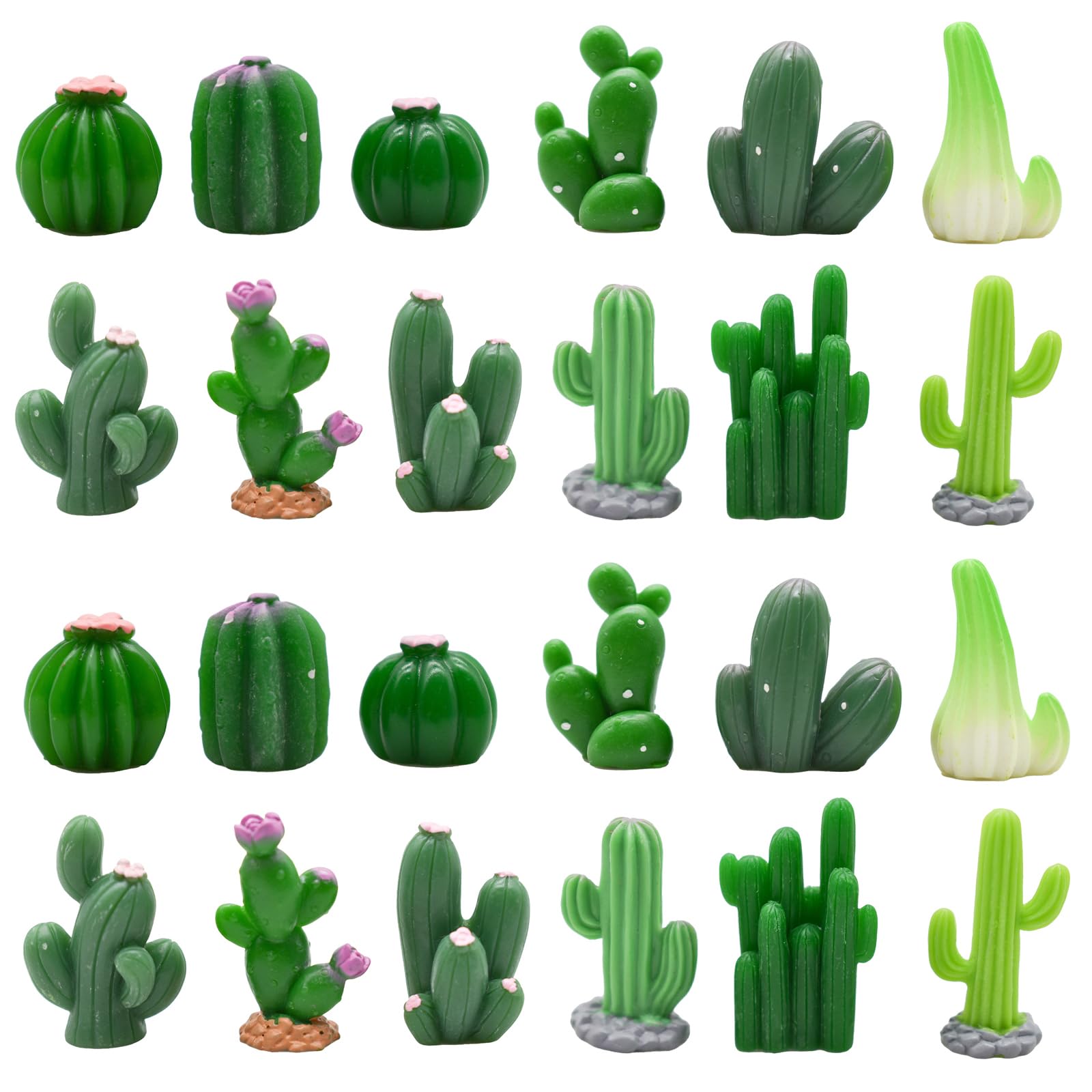 Photo 1 of Pinenjoy 24Pcs Mini Artificial Cactus Figurines Miniature Green Cacti Figures Resin Succulent Plant Cake Topper for DIY Dollhouse Fairy Garden Bonsai Micro Landscape Decors