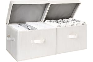 StorageWorks Fabric Storage Box with Lid, Stackable Linen Storage Bins for Clothes, Decorative Lidded Closet Organizers, Rect