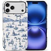 FKBRCL4U for iPhone 17 Pro Max Case, Hybrid 2-Layer Silicone Protective Glossy Case for Girl Women for iPhone 17 Pro Max Western Cowboy Horse Cow Desert Cacti Pattern