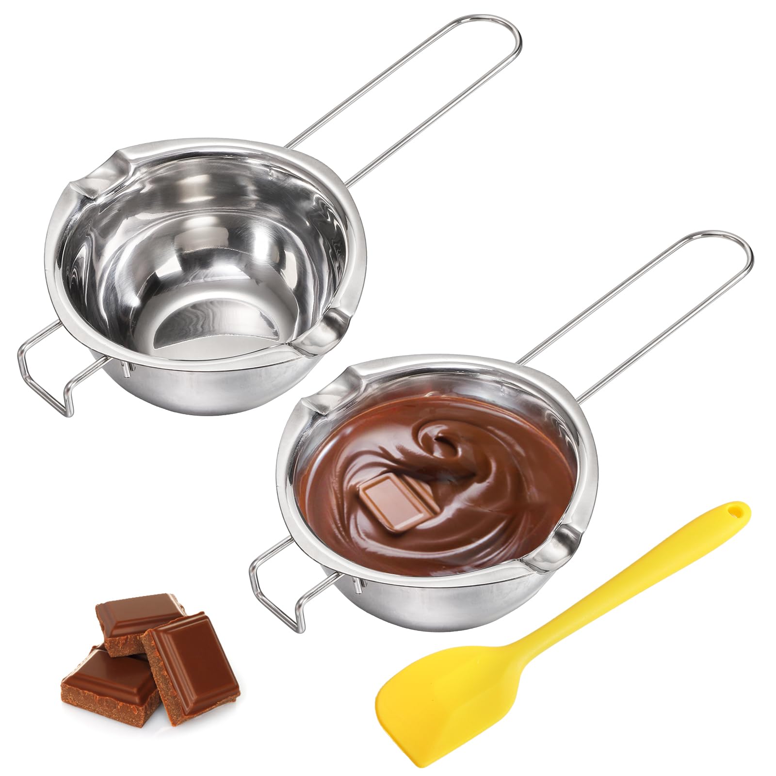 Lawei 2 Pack Stainless Steel Double Boiler 500 ml Candle Melting Kit Pot Chocolate Melting Pot for Cheese Butter Candy Soap Wax - Bonus 1 Plastic Scraper