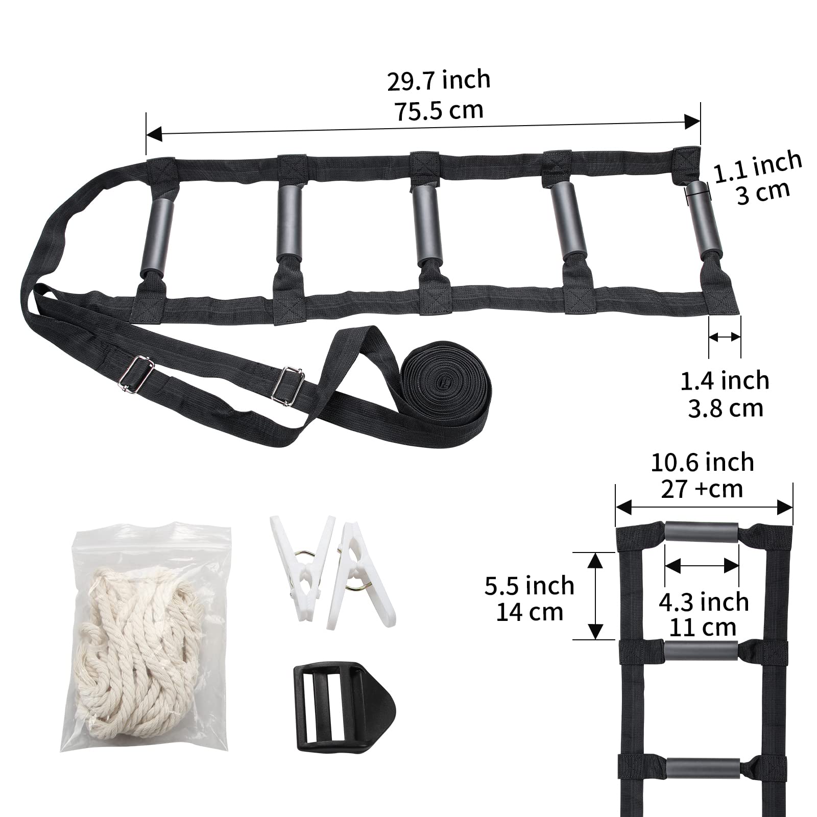 ZUEXT Bed Ladder Assist 160 Inch, Black Pull Up Assist Device w/ 5 Handles Grips, Adjustable Rope Ladder Straps, Sit Up Handle Helper for Elderly Seniors Adults Pregnant Injury Handicapped Patients