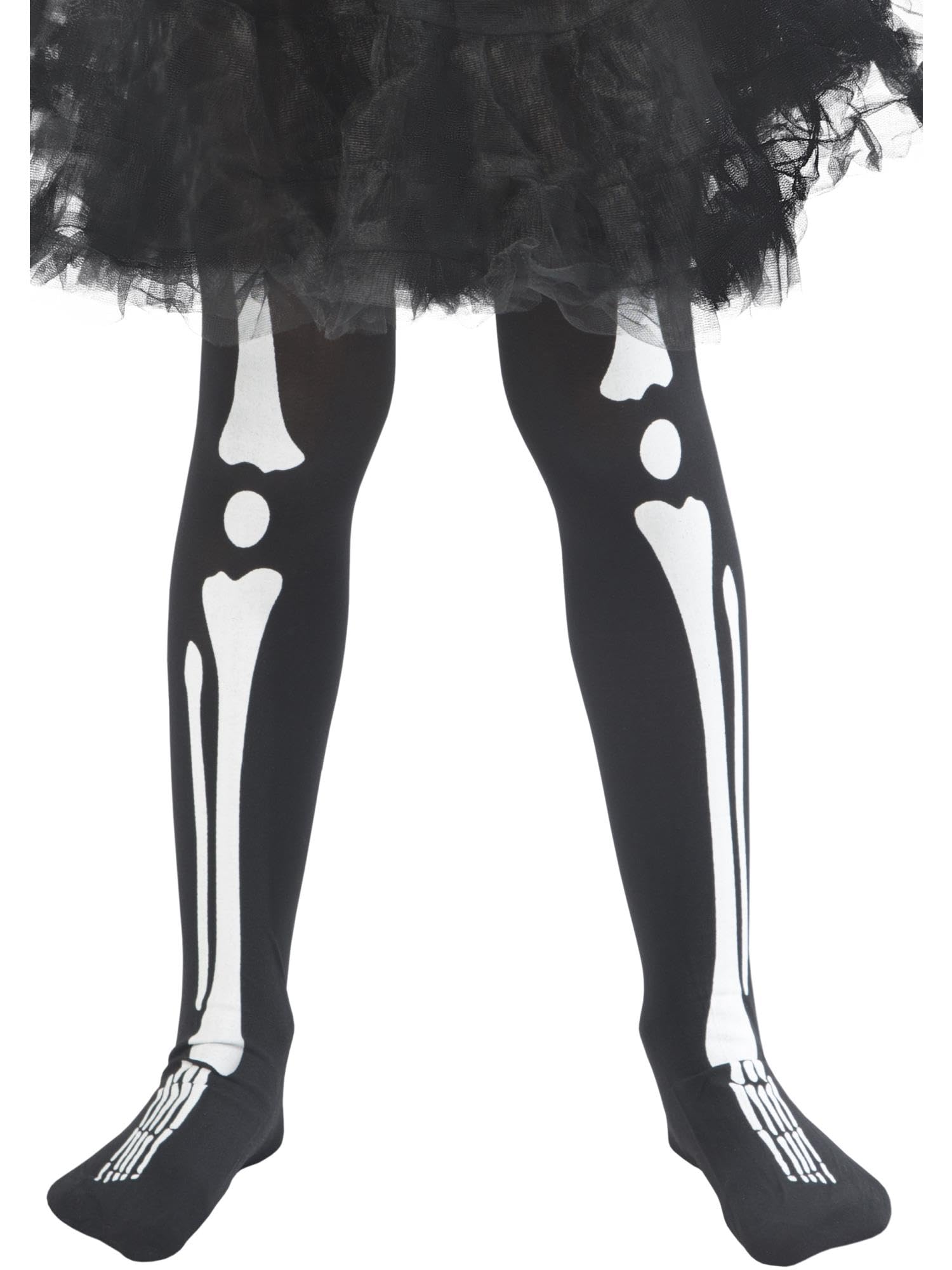 Smiffys Skeleton Tights, Child, Black Age 6-12, Children's Tights and Petticoats Fancy Dress, Skeleton Dress Up Accessories Halloween