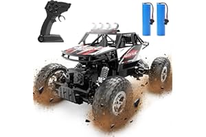 DEERC DE45 RC Cars Remote Control Car 1:14 Off Road Monster Truck,Metal Shell 4WD Dual Motors LED Headlight Rock Crawler,2.4Ghz All Terrain Hobby Truck with 2 Batteries for 90 Min Play,Boy Adult Gifts