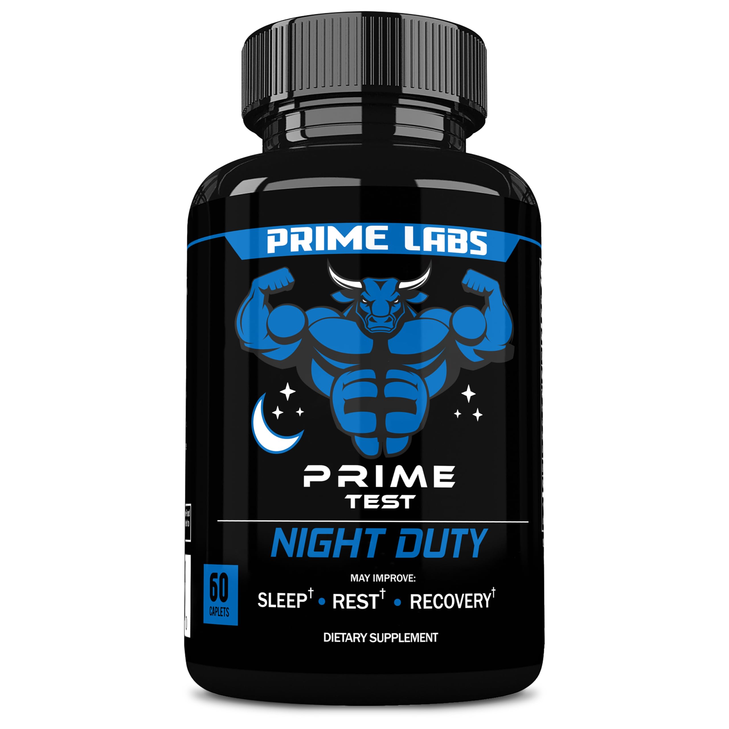Prime Labs Night Duty - Nighttime Testosterone Booster & Sleep Support - PM Rest & Muscle Recovery Supplements - 60 Count