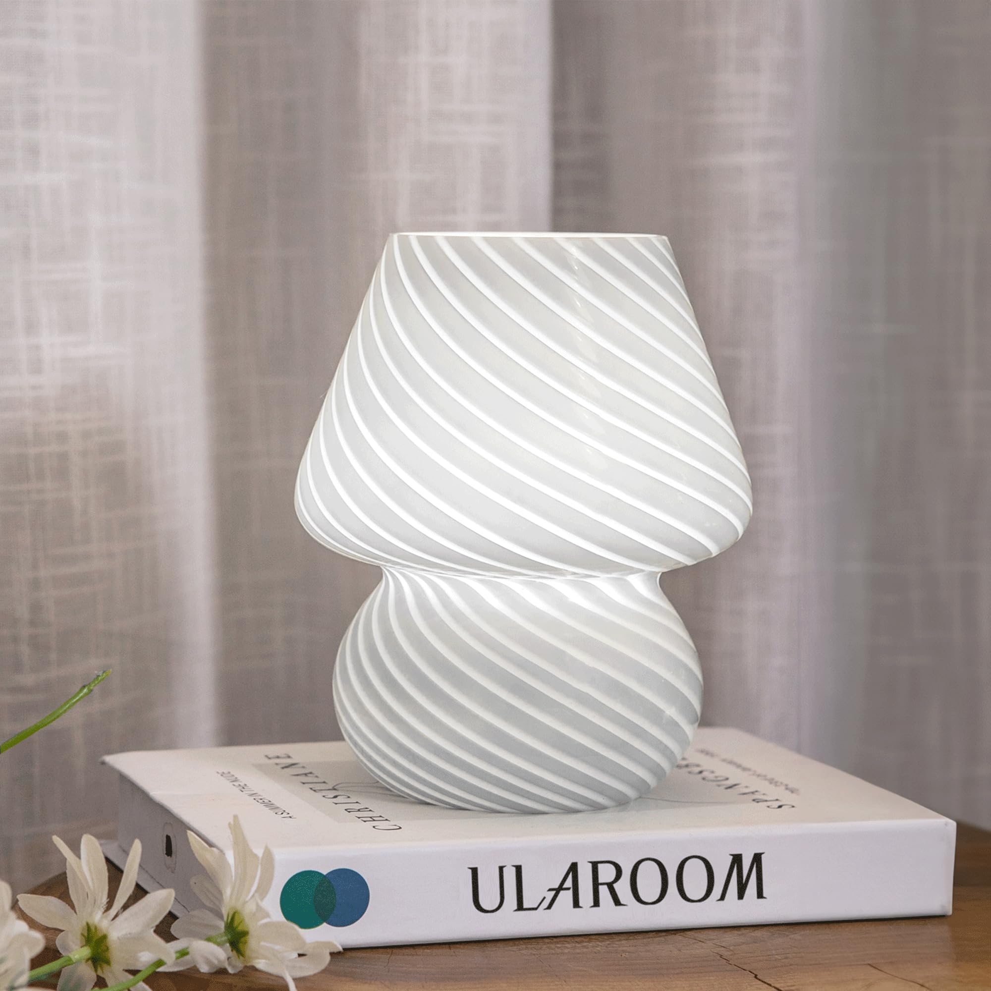 Photo 1 of ULAROOM USB Plug-in Mushroom Lamp Small Bedside Table Lamp with 3 Temperature LED Bulb,Free Dimming Nights Light for Bedroom/Living Room/Entryway/Corner Decor (Stripe White)