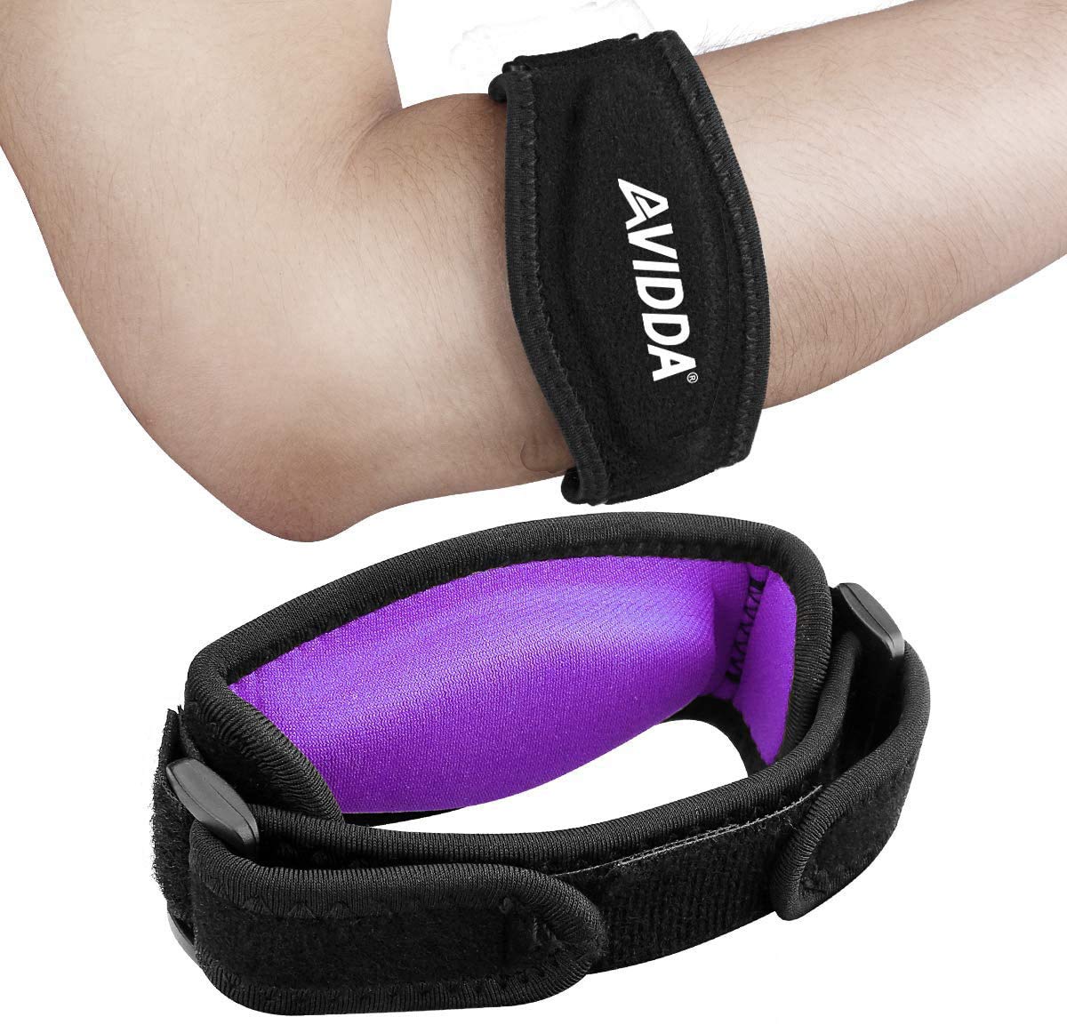 AVIDDA Tennis Elbow Support Strap 2 Packs, Adjustable Elbow Brace with Compression Pad for Tennis Elbow, Golfers Elbow, Pain Relief, Men, Women Purple