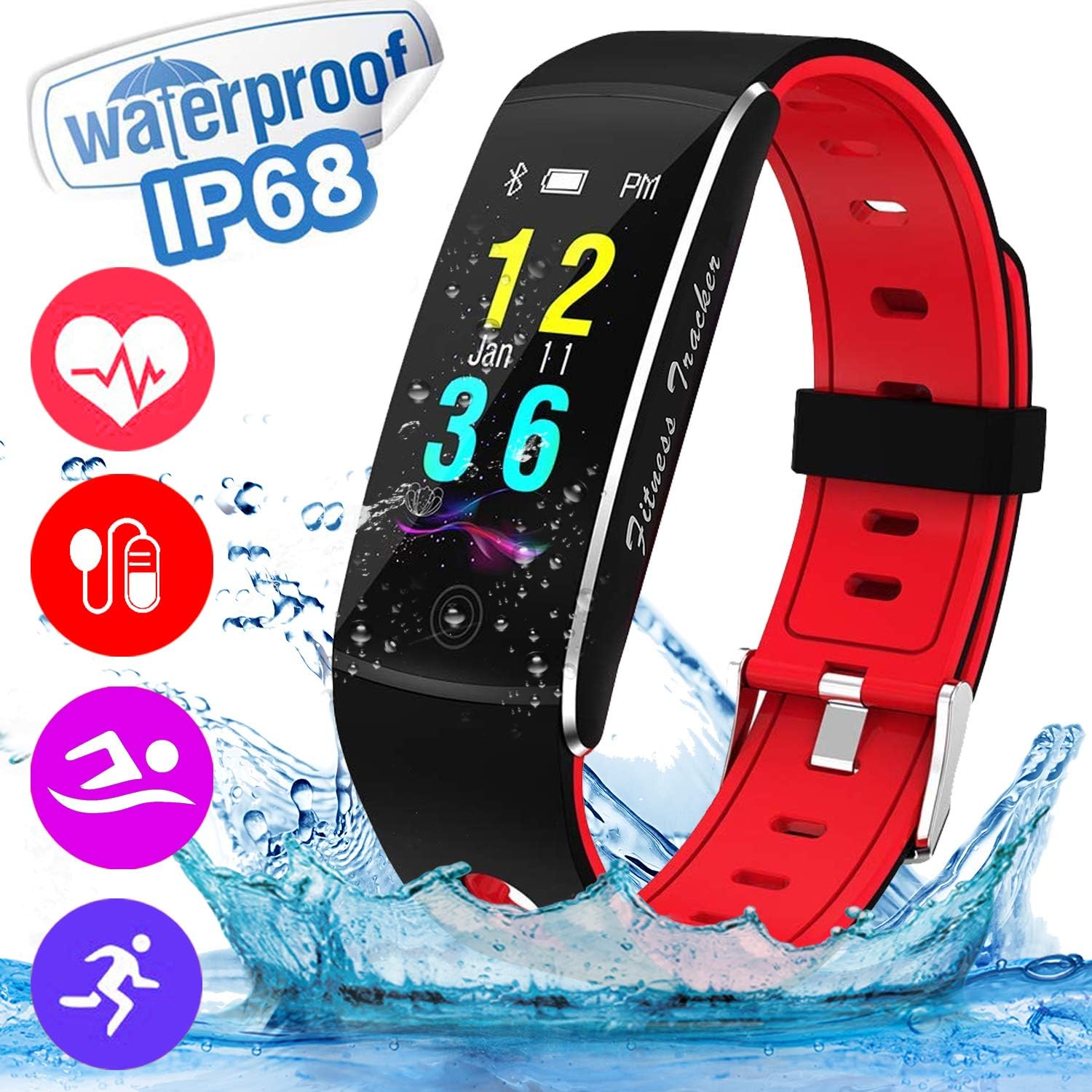 MAXSASI Mother's Day 0.96"OLED Smart Watch for Android iOS,IP68 Waterproof Fitness Tracker with Heart Rate Blood Pressure Sleep Monitor Pedometer Calorie Counter Fitness Watch for Mother Women(Red)
