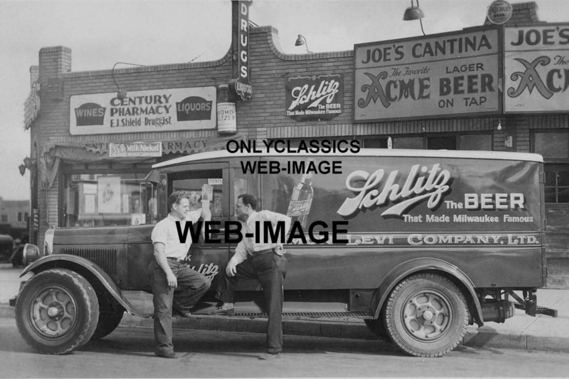 Photographs - OnlyClassics 1933 Old Schlitz Beer Truck Acme Lager Sign 8x12 Photo Joe's Cantina Brew BAR