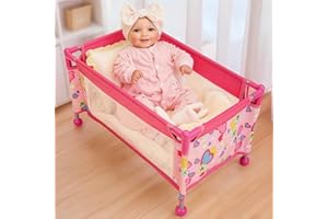 BABESIDE Baby Doll Crib with Storage Bag,Foldable Playpen Baby Doll Bed for 18" Reborn Dolls, Reborn Babies Dolls Accessories for Girls Age 3+,Pack n Play Toy Gift for Kids,Pink