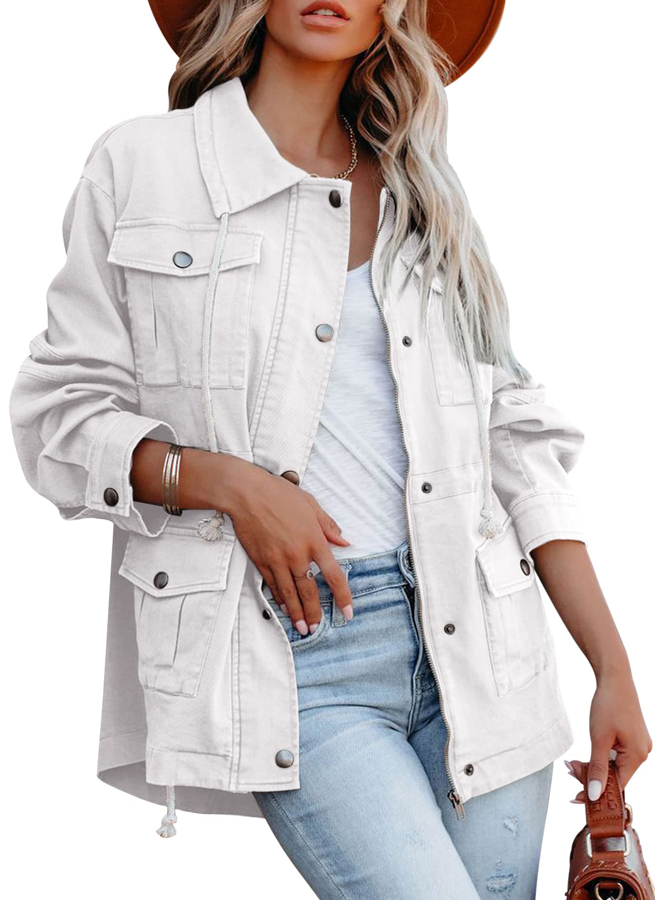 Ebifin Women's Military Anorak Jacket Zip Up Snap