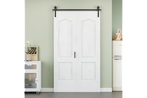 ARK DESIGN 48" x 84" 2 Panels Bifold Barn Door, 52" Track Kit for 2 Closet Doors, Pre-Assembled Panel Bi-fold Barn Door for Pantry, Primed White Finish with Water-Resistant and Scratch-Resistant, Paintable