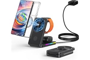 NEOTRIXQI 3 in 1 Magnetic Wireless Charger for Samsung, Foldable MagSafe Wireless Charging Station for Samsung Galaxy S25 Ultra/Z Fold7/Flip7/S24, Watch Charger for Galaxy Watch Ultra/8/7/Buds (for Travel)