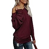 UMEKO Womens Off The Shoulder Sweater Oversized Knit Long Sleeve Sweaters Tunic Tops