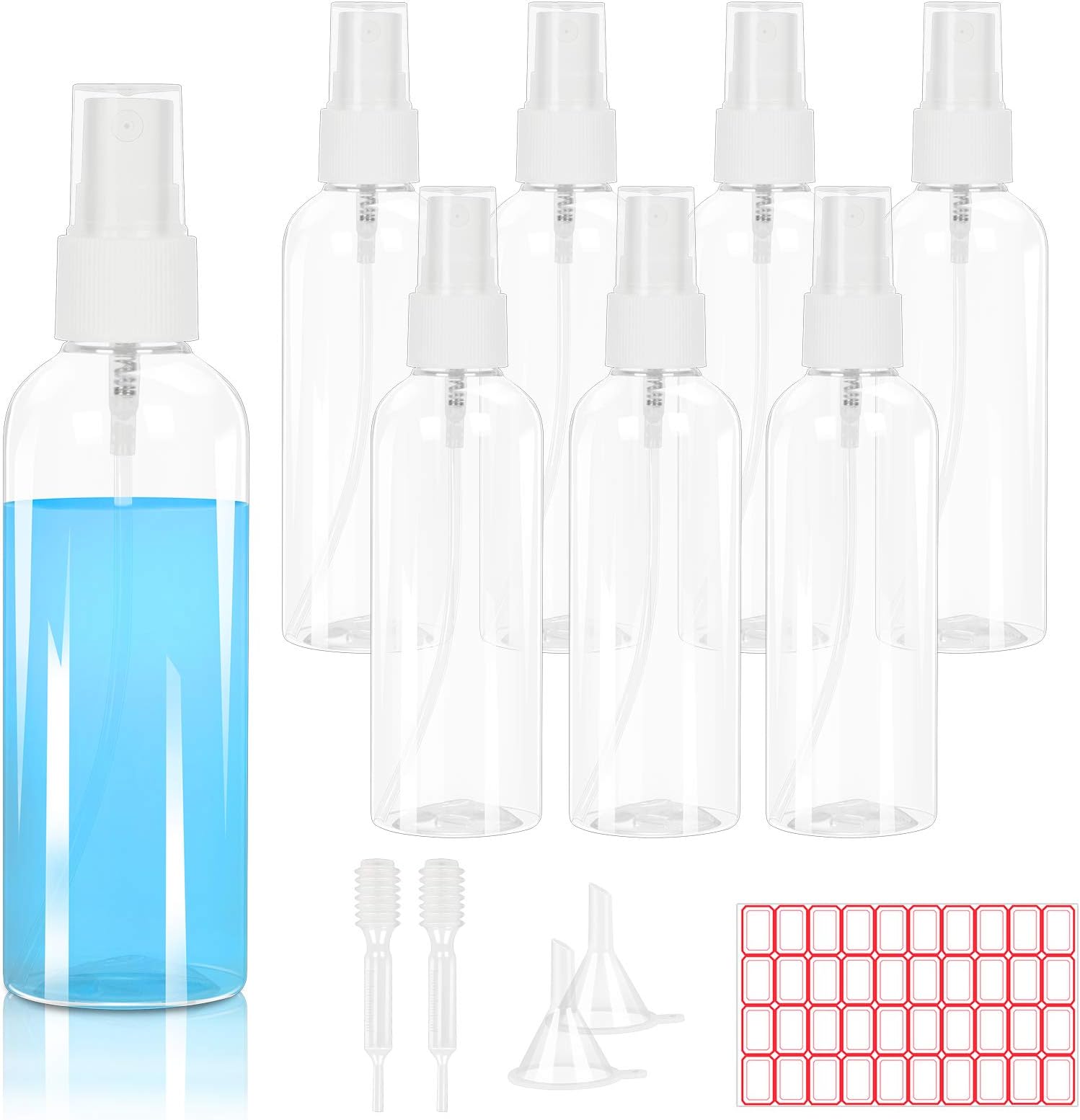 Fine Mist Spray Bottles,KAKOO 8 Pcs Transparent Travel Bottle Toiletries Liquid Containers for Cosmetic Makeup