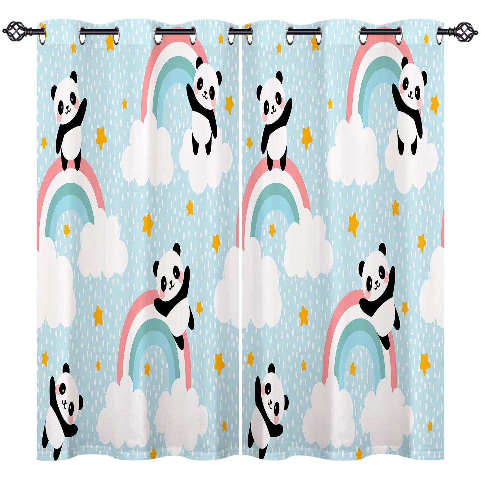 ANHOPE Panda Curtains Eyelet 80% Blackout Room Darkening Curtains Cartoon Animal Panda Bear Print Pattern Thermal Light Blocking Window Drapes for Kids Bedroom Living Room 46 x 54 Inch Drop 2 Panels