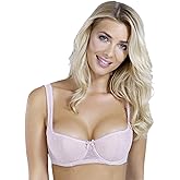 Rosme Women's Balconette Bra with Push Up Effect Plus Size Sexy Lace Demi Half Cup Bra Underwired Low Cut Mesh Bras Eliza