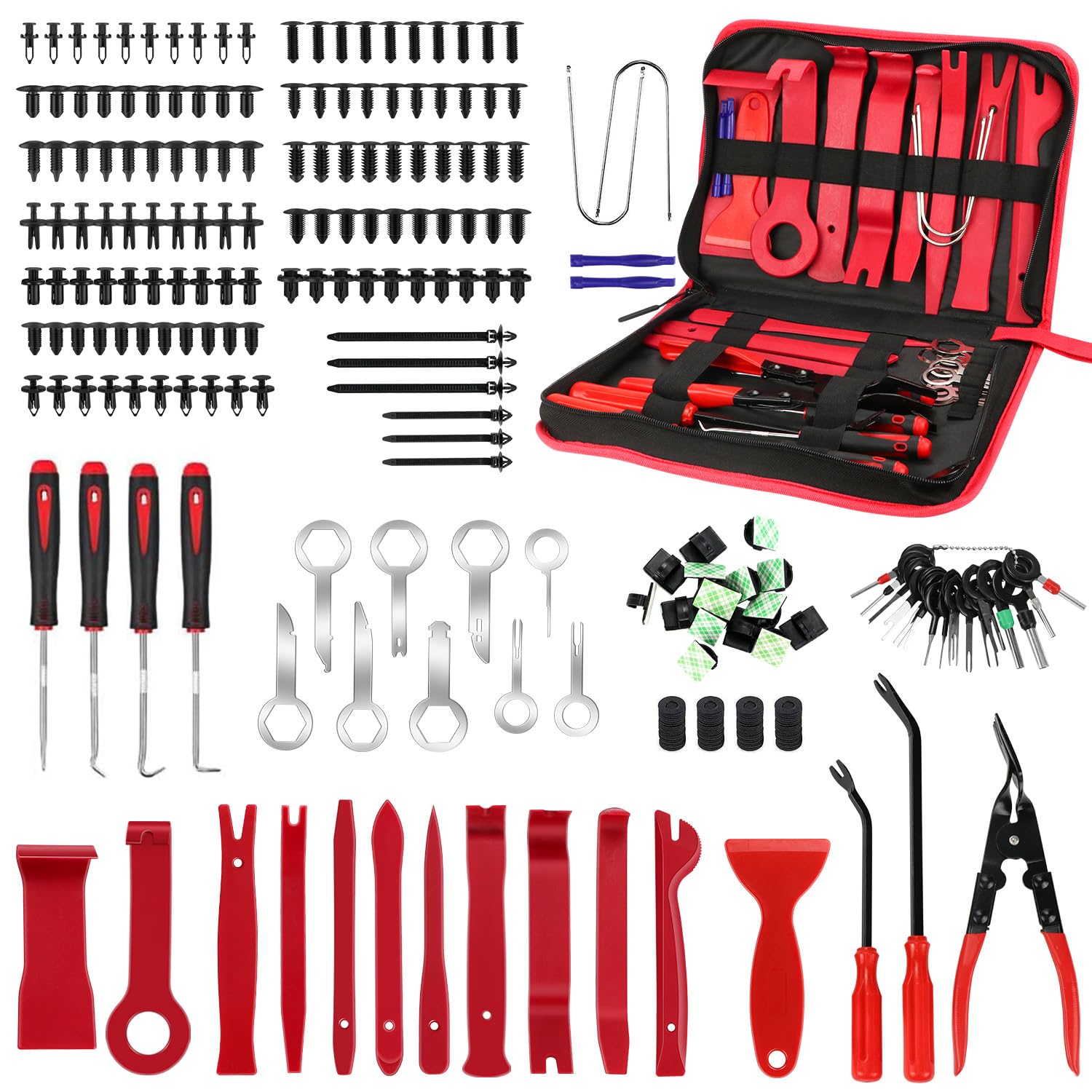 260Pcs Car Trim Removal Tool Kit, Plastic Panel Fastener Removal Tool, Car Pry Tool Kit, Car Upholstery Repair Kit, for Auto Trim Panel Door Audio Stereo Fastener Terminal Removal Tool Kit