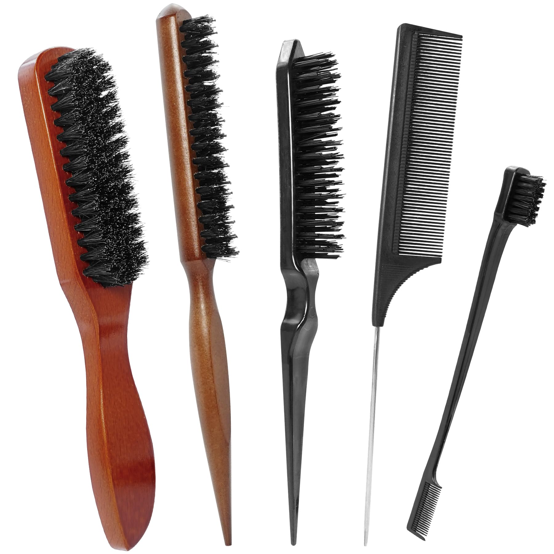 Brelet 5 Pieces Boar Hair Bristle Brushes, Natural Boar Bristle Combs, Wooden Handle, Reduce Breakage