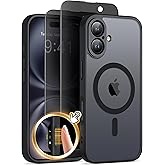 Magnetic for iPhone 16 Plus Case with Camera Control Button, Compatible with MagSafe, [Full Camera Protection][Privacy Screen Protector]Non-slip Translucent iPhone 16 Plus Phone Cover (Black)