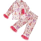 Ayalinggo Toddler Girl Birthday Satin Silk Pajamas Button Down 2 Piece Pajama Set Little Kids Girls Pjs Nightgown