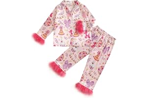 Ayalinggo Toddler Girl Birthday Satin Silk Pajamas Button Down 2 Piece Pajama Set Little Kids Girls Pjs Nightgown
