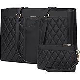 RAINSMORE Laptop Bag for Women 15.6 Inch Work Tote Bags Leather Laptop Tote Professional Laptop Purse Computer Handbag Womens Briefcase Tote with Clutch for Teacher Office Travel, Black