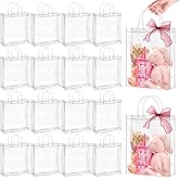 Jutieuo 24 Pack Clear Plastic Gift Bags with Handles, Reusable Transparent Party Favor Bag PVC Goodie Bags Bulk for Wedding, Baby Shower, Birthday (10.2" x 11.8" x 3.2")