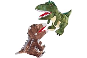 Omoojee Plush Dinosaur Hand Puppets, Soft Dinosaur Toy Stuffed Puppets Gifts for Kids (2 pcs)