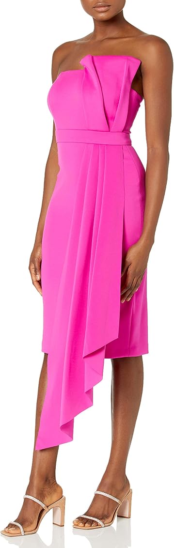 Eliza J Women's Strapless Cocktail Dress with Asymetrical Detail, Fuchsia,  2 at Amazon Women's Clothing store