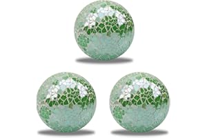 ZningEsxi 2.6 Inch Mosaic Crackl Decor Ball 3 Pcs Glass Solid Sphere for Vases Coffee Table Balls Accessories Party Round Orbs Decoration(Green)