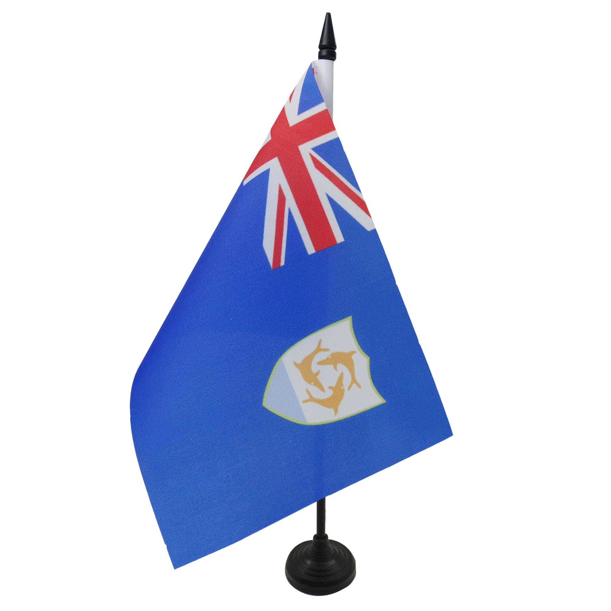 AZ FLAG Anguilla Table Flag 5'' x 8'' - Anguillian Office Decoration 100% Polyester 21 x 14 cm - Mini Desk Flag with Pole and Black Plastic Base