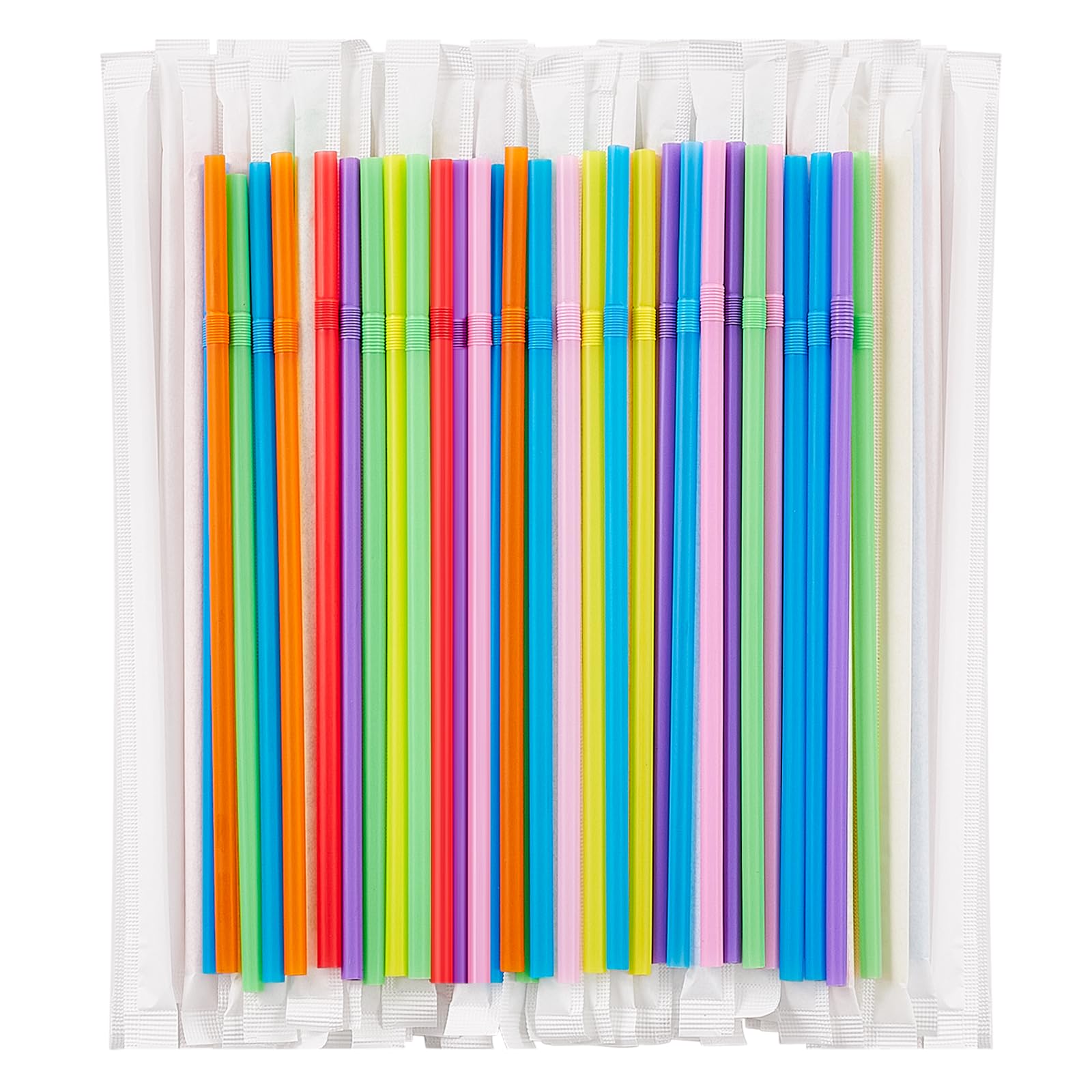 Photo 1 of [Individually Wrapped] 100 Pcs Colorful Flexible Plastic Straws, Disposable Bendy Straws, 8.26" Long and 0.23'' Diameter, BPA-Free