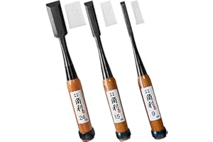 KAKURI Japanese Wood Chisel Set [Long Handle] 3 Piece for Woodworking, Made in JAPAN, Japanese Oire Nomi for Carve, Mortise, Dovetail, Sharp Japanese Carbon Steel, Red Oak Wood Handle