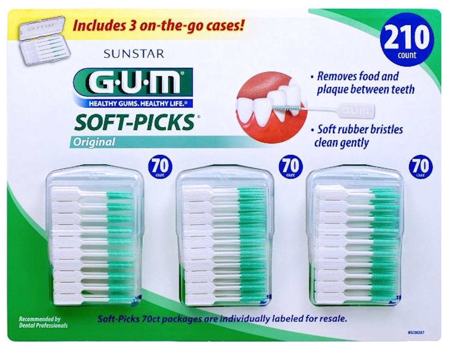 Sunstar GUM Softpicks with Convenient Travel Cases, 3 Packs, 210 Picks